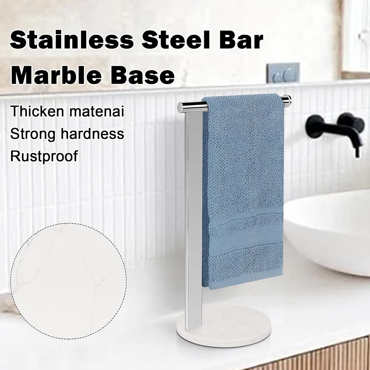 Stainless Steel L-Shaped Hand Towel Holder, SUS304 Bathroom Towel Rack with Thickened Base for Countertop Vanity (Chrome)