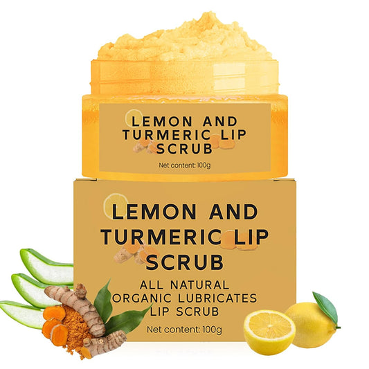 Natural Turmeric Lemon Lip Scrub for Dark Lips, Turmeric Lemon Lip Exfoliator Nourishing Sugar Lip Scrub with Aloe Vera Gentle Exfoliant for Dry and Chapped Lips Hydrates & Fade Lip Lines 100g