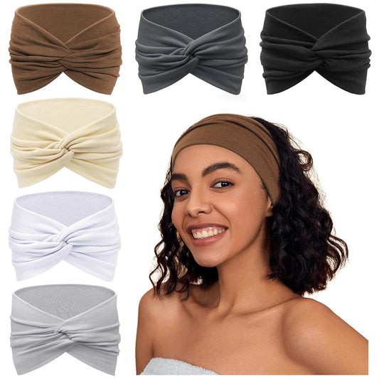 Wide Headbands for Women Knotted No Slip Head Bands Soft Turban Headband Hair Accessories Boho African Solid Color Head Wraps for Women Yoga Workout Pack of 6（Brown）