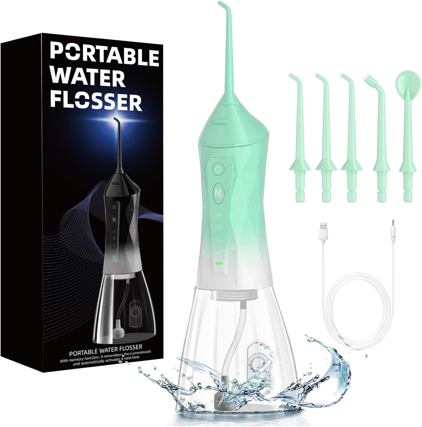 Water Dental Flosser Teeth Pick: Portable Cordless Oral Irrigator 320ML Rechargeable Travel Irrigation Cleaner with 5 Flossing Tips, IPX7 Waterproof Electric Flossing Machine for Teeth Cleaning