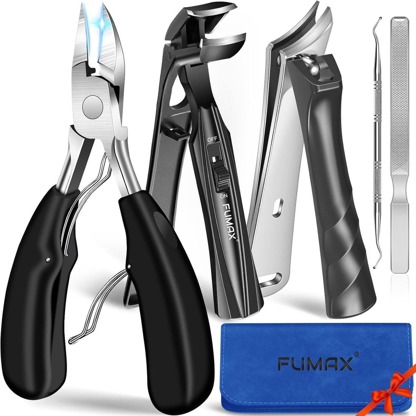Toenail Clippers for Thick Toenails for Seniors, Angled Large Toe Nail Clippers Set for Men, Heavy Duty Ingrown Toenail Clippers with Wide Opening, Long Handle, Ergonomic Head, Gifts for Men & Women