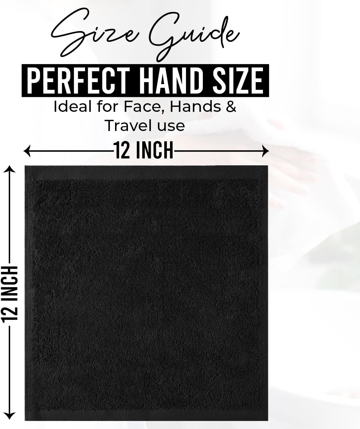 DAN RIVER 100% Cotton Wash Cloths 24 Pack [12x12] Soft & Absorbent wash Cloths for Body, Gym, Hotels & Spa Perfect for Everyday Use Fingertip Towels, Black