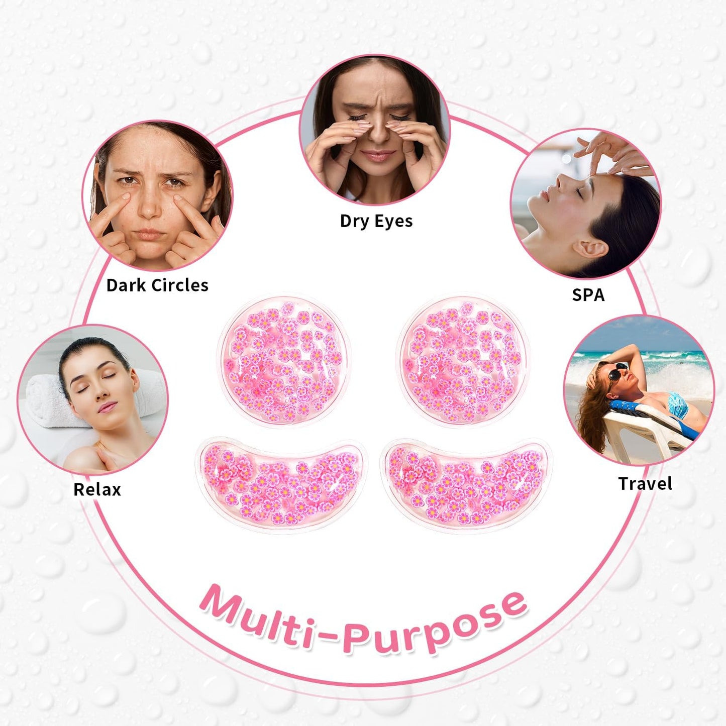 4PCS Gel Eye Ice Pack Set, Cold & Hot Compress, Reusable Cooling Gel Pads for Strain Relief, Relaxation, SPA and Sleep (4 Pink Flowers)