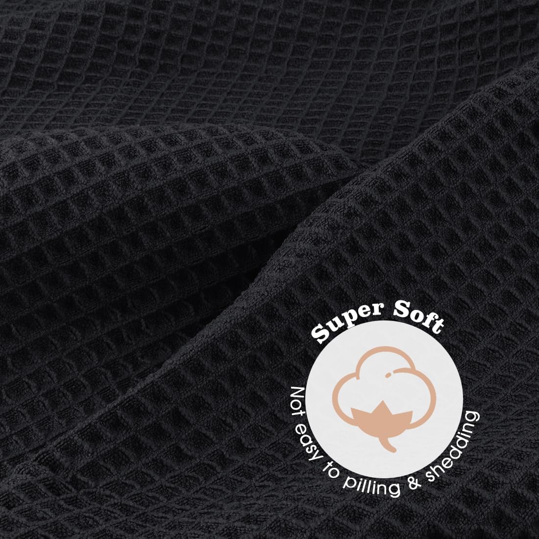 GLIMGLINT 2 Pack Large Microfiber Hair Towel Wrap for Women, Super Soft Hair Drying Towel, Fast Drying Waffle Hair Towel Wrap with Elastic Strap 40"X26.5" (Black)