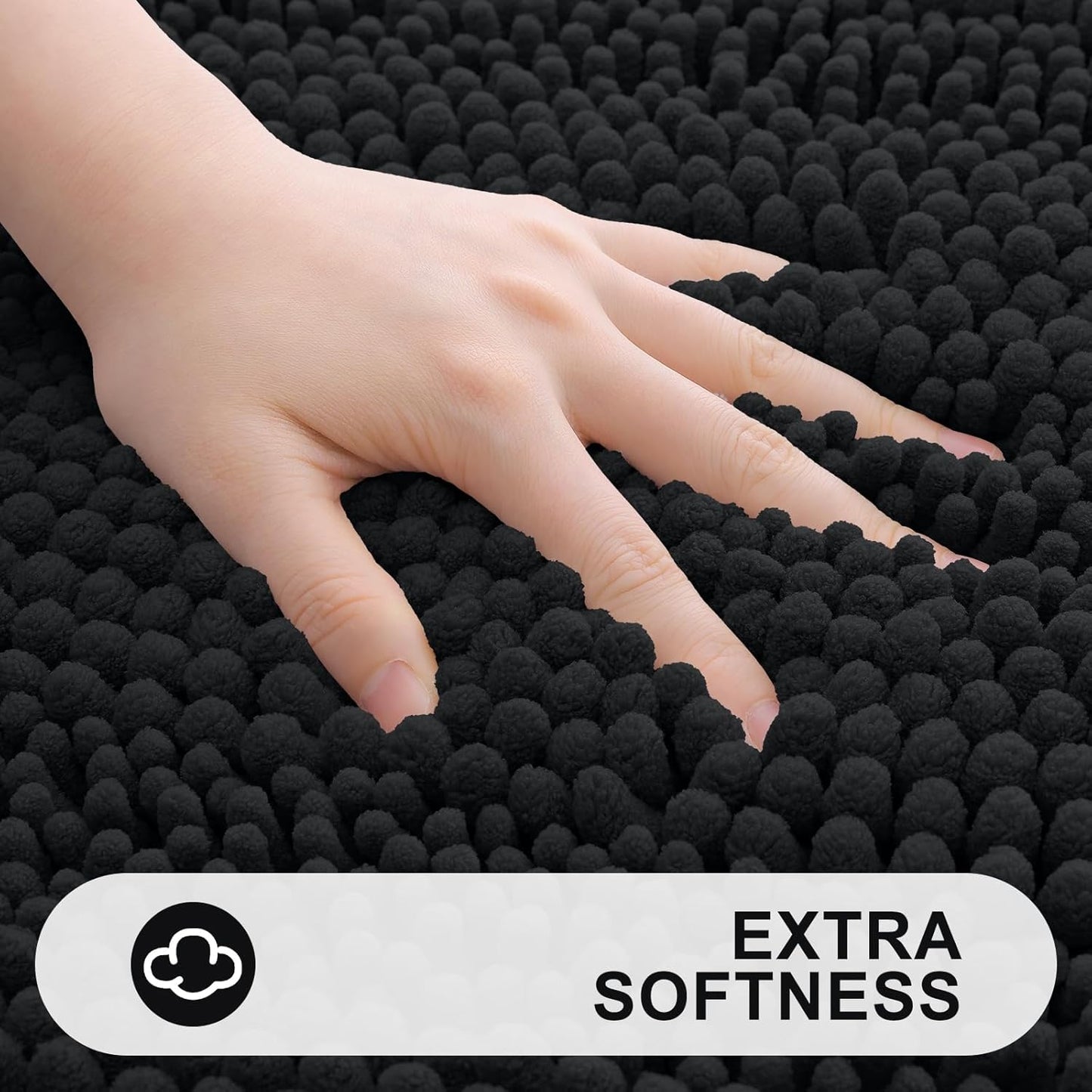 Grandaily Chenille Striped Bathroom Rugs 36x24, Extra Thick and Absorbent Bath Mats, Non-Slip Soft Plush Shaggy Shower Carpet, Machine Wash Dry, Bath Rug for Bathroom, (Large, Black)