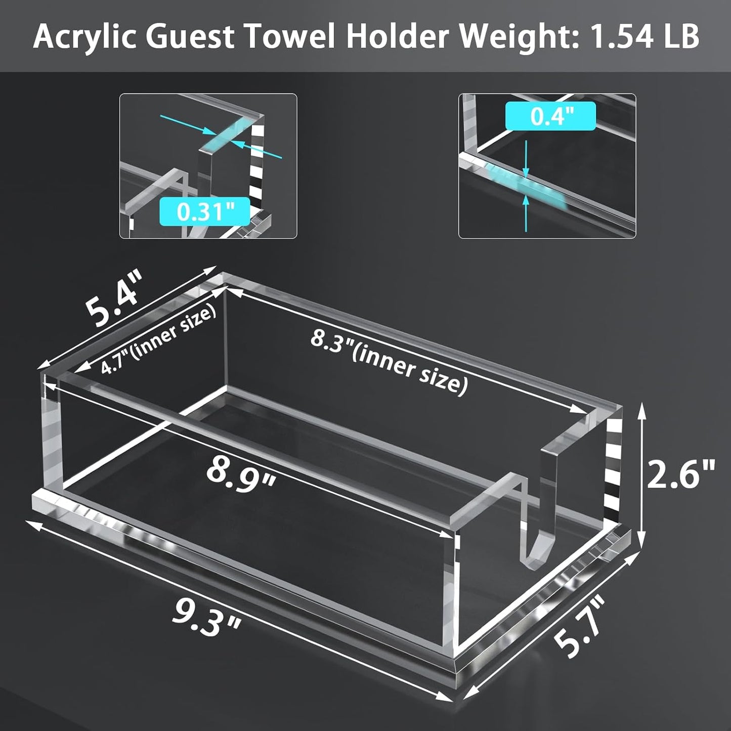 Napkin Holder for Table, Acrylic Napkin Paper Towel Holder for Kitchen, Clear Acrylic Guest Towel Holder Tray for Bathroom, Cocktail Napkin Holder for Dinner (Rectangle Clear 0.31+0.4in Thickness)