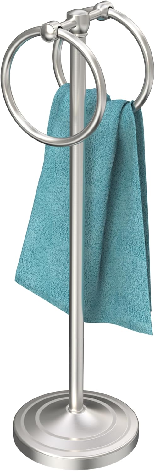 Hand Towel Holder Stand, SUS304 Stainless Steel Weighted Hand Towel Stand for Bathroom Kitchen Countertop Towel Stand with Double Stand Hand Towel Ring Total Height 18"(Nickel)