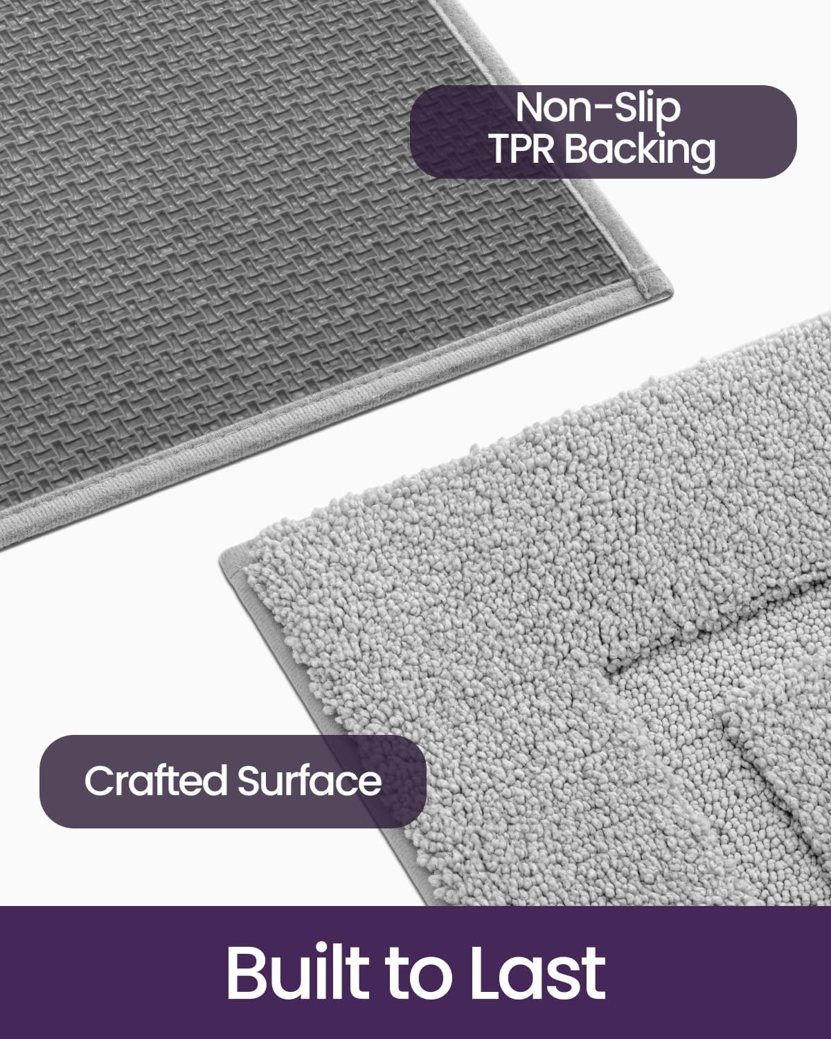 DEXI Bathroom Rugs 36x24, Washable Non Slip Bath Mat for Shower Floor, Absorbent Quick Dry Bathmat with Rubber Backing, Ultra Soft Plush Carpet for Tub, Light Grey