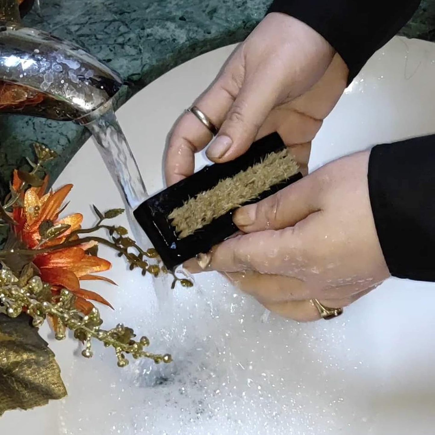 Coralpearl Wooden Nail Brush Cleaner Black X 1 in Natural 100% Boar Bristle for Cleaning Hand Finger Foot Toe, Fingernail Toenail Scrub Brush for Men Women Kids Manicure Pedicure Care (Two sided)