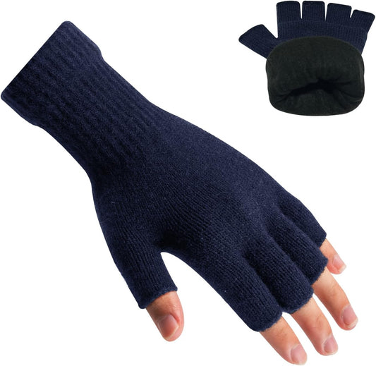 Rahhint Alpaca Wool Fingerless Gloves for Men Women Double-Layer Fleece Lined Winter Liner Warm Windproof Knitted