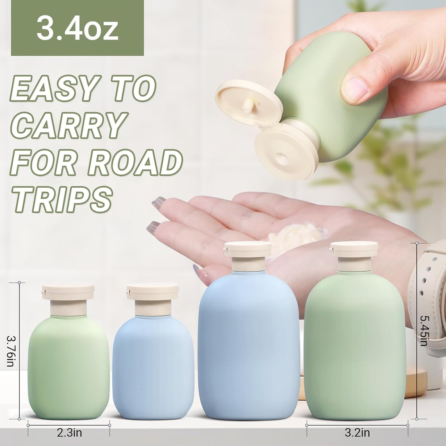 ASEVAT 3.4oz Travel Bottle with Flip Cap, Leak Proof Squeeze Bottles, Refillable Plastic Travel Containers for Creams, Lotion, Foundation, Shampoo, Conditioner