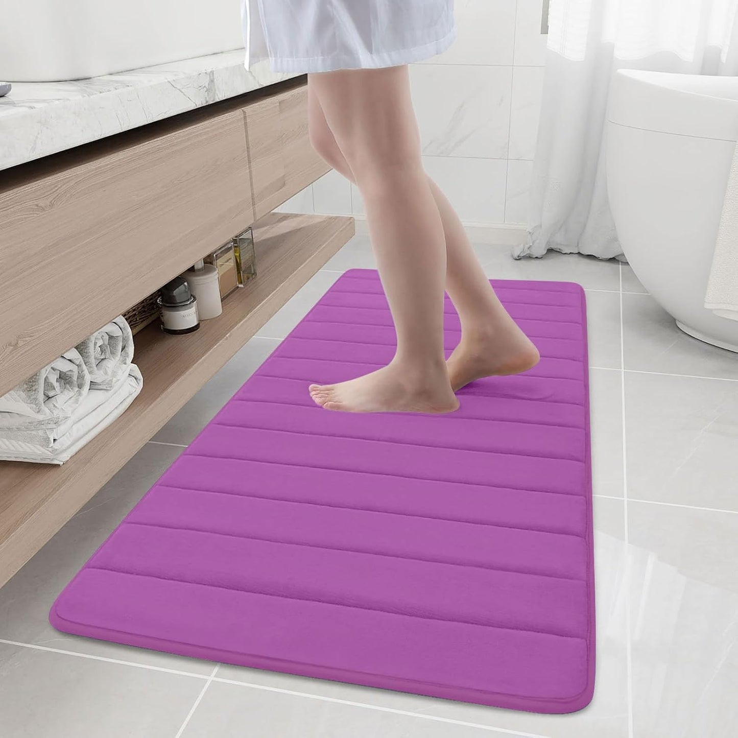 Buganda Memory Foam Bath Mat, 55" x 24", Ultra Soft and Non-Slip Bathroom Rugs, Water Absorbent and Machine Washable Bath Rug Runner for Bathroom, Shower, and Tub, Violet