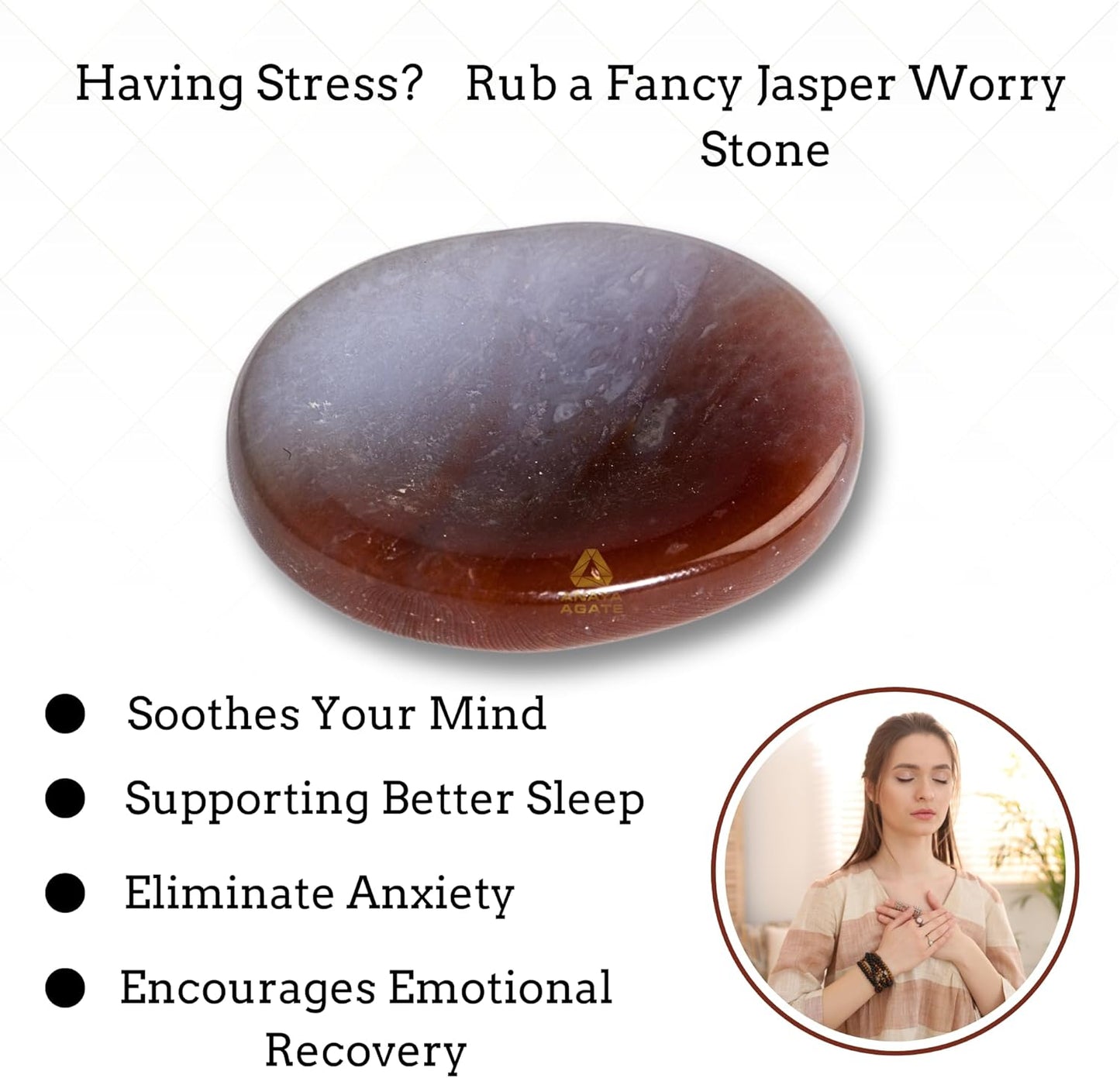 Fancy Agate Worry Stone – Crystal Thumb Worry Stones for Anguish, Stress – Relaxing and Soothing Balance Stones for Meditation, Stress Relief – Healing Stones and Crystals for Men and Women