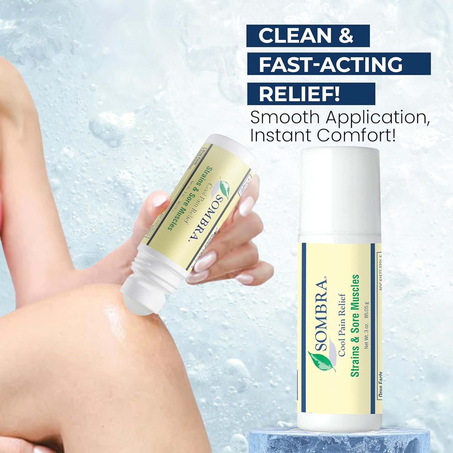 Sombra Cool Pain Relief Gel Cold Pain Relief for Swelling, Growing Pains, Soreness, Post-Workout, Vegan Formula Free of Artificial Fragrances, Dyes, NSAID, Wax, Petroleum, Alcohol - 3oz Roll-On