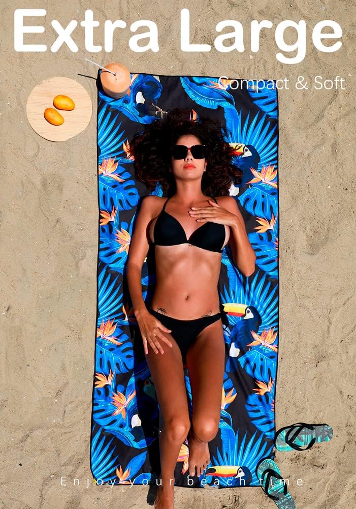 2 Pack Microfiber Lightweight Beach Towel Sand Free Quick Dry Absorbent Thin Compact Towels for Swimming Pool Camping Beach Accessories Large Easy Pack Travel Things for Vacation Essentials Gift