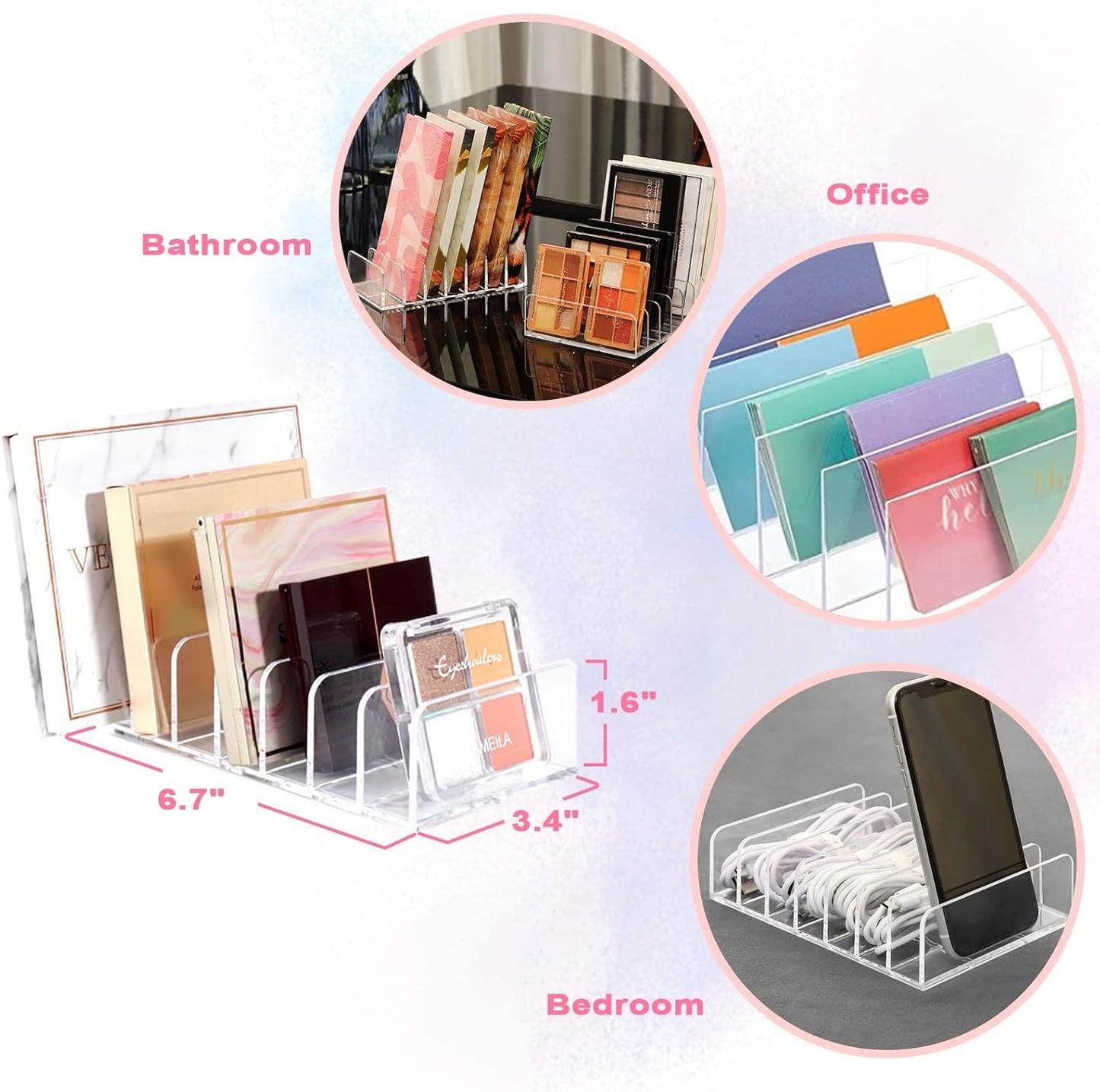 Makeup Organizer, Makeup Palette Organizer for Bathroom Countertop, Vanity, Cabinets, Cosmetics Storage Solution for Eyeshadow Palette, Contour Kit, Blush - 7 Sections Eyeshadow Palettes Holder