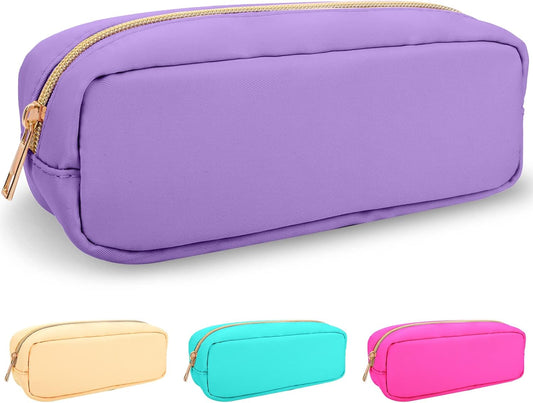 izuzta Nylon Small Makeup Bag Slim Pouch, Preppy Cute Makeup Brush Case Bag Cosmetic Zipper Pouch for Purse, Waterproof Travel Toiletry Bag Clutch Coin Pouch Makeup Organizer for Women Girls(Purple)