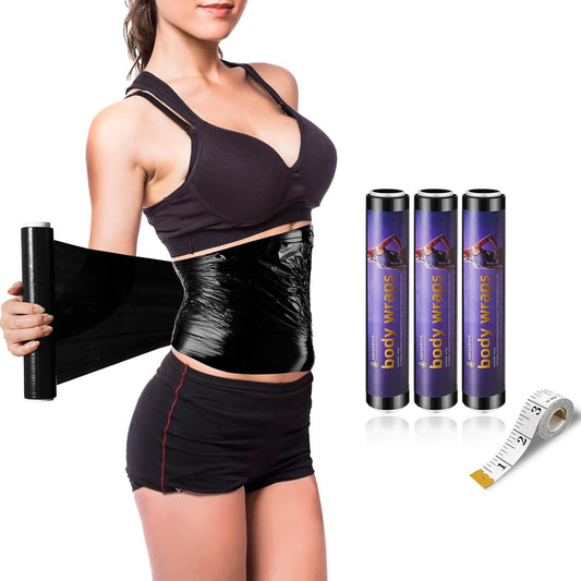 60 Meters Black Osmotic Plastic Body Wrap, Workout & Sweat Enhancer Stomach Film Body Applicator Power Wrap (3 Rolls)