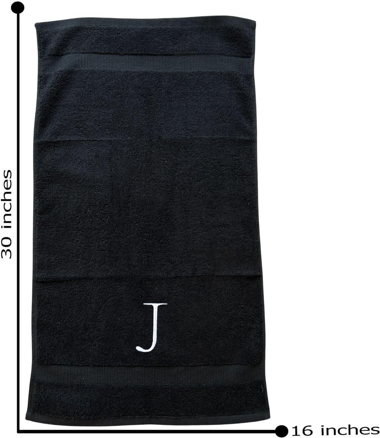 Black Letter Hand Towel for Bathroom - Monogrammed Initial Hotel Quality Decorative Embroidered Towel for Powder Room, Spa - GOTS Organic Certified - Set of 2 Letter J
