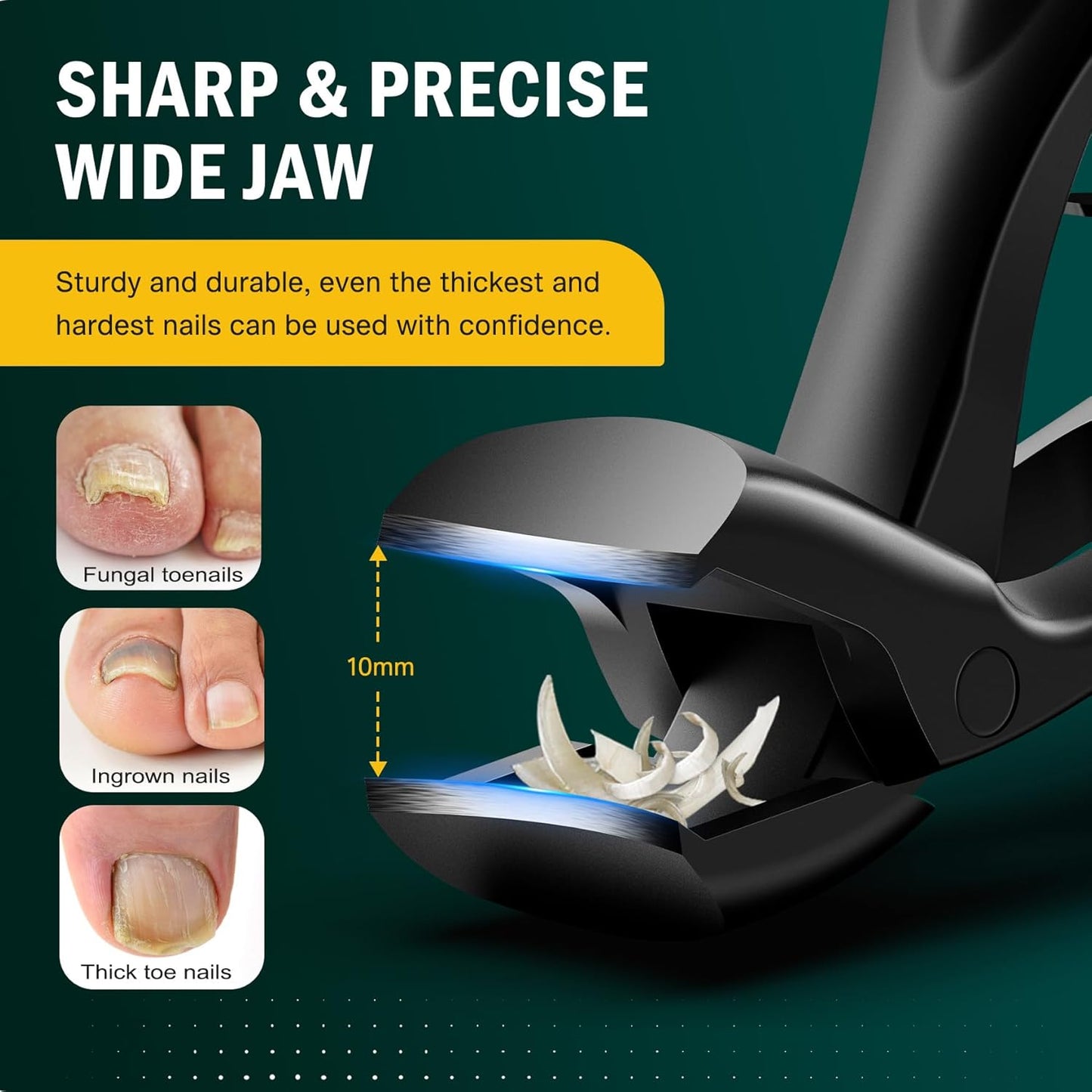 FVION Angled Toenail Clippers for Thick Nails – Extra Large Nail Clippers for Seniors, Heavy Duty Toe Nail Cutter for Men & Women with Catcher and Easy Grip Handle - Black