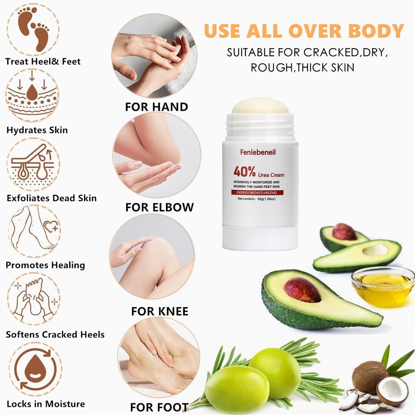 40% Urea Cream Cracked Heel Balm for Dry, Cracked Feet, Heals, Foot Hand Moisturizing 40 Percent Foot Urea Cream for Feet Maximum Strength 2Pack