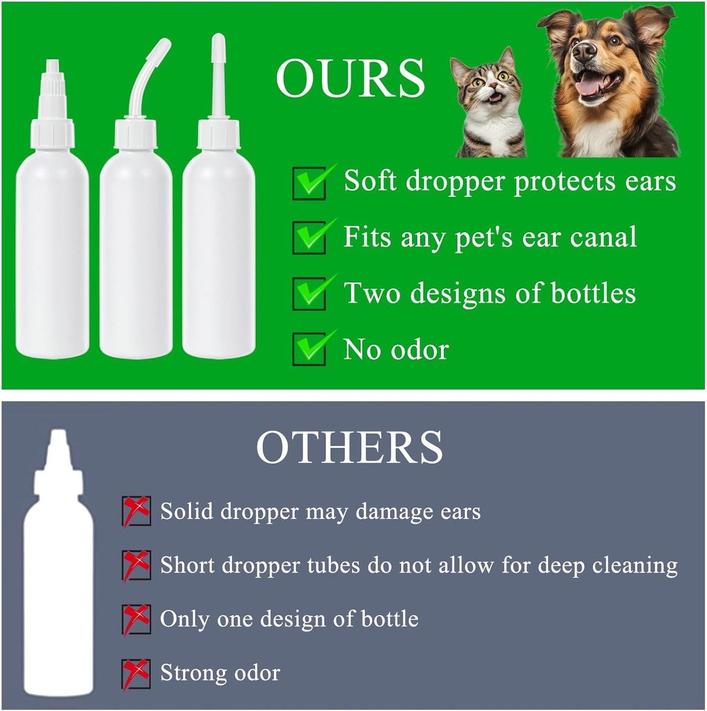 3PCS Empty Plastic Squeeze Bottles for Liquids, 60ML Empty Dropper Bottle for Medicated Ear Drops for Dogs