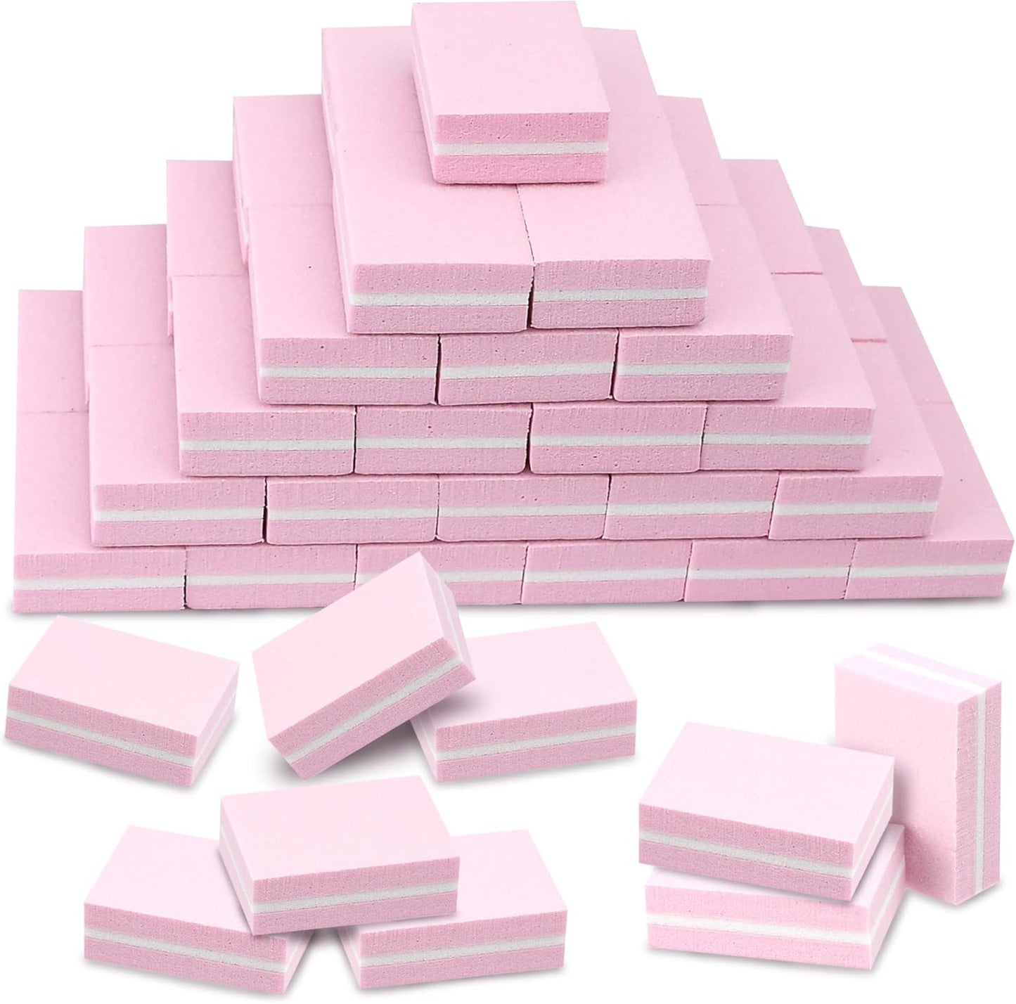 Mini Nail Buffer Blocks, 100/180 Grit Sponge Buffing Sanding Block File Manicure Tools Bulk 50Pcs (Pink)