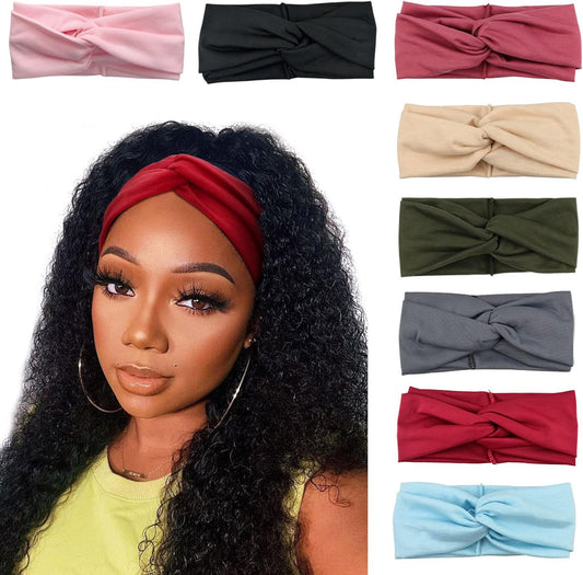 DRESHOW 8 Pack Headbands for Women Yoga Knotted Headbands Elastic Criss Cross Hair Accessories Sports Head Wrap Non Slip