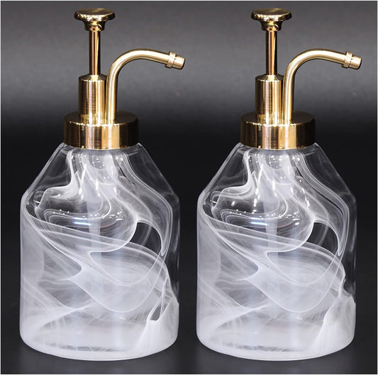 Bathroom Glass Soap Dispenser Set, 2 Pack 375ml/12.7 Oz Unique 3D Cloud Pattern Thick Glass Soap Bottle with Gold Pump for Bathroom Counter, Kitchen Dish Soap Dispenser (White)