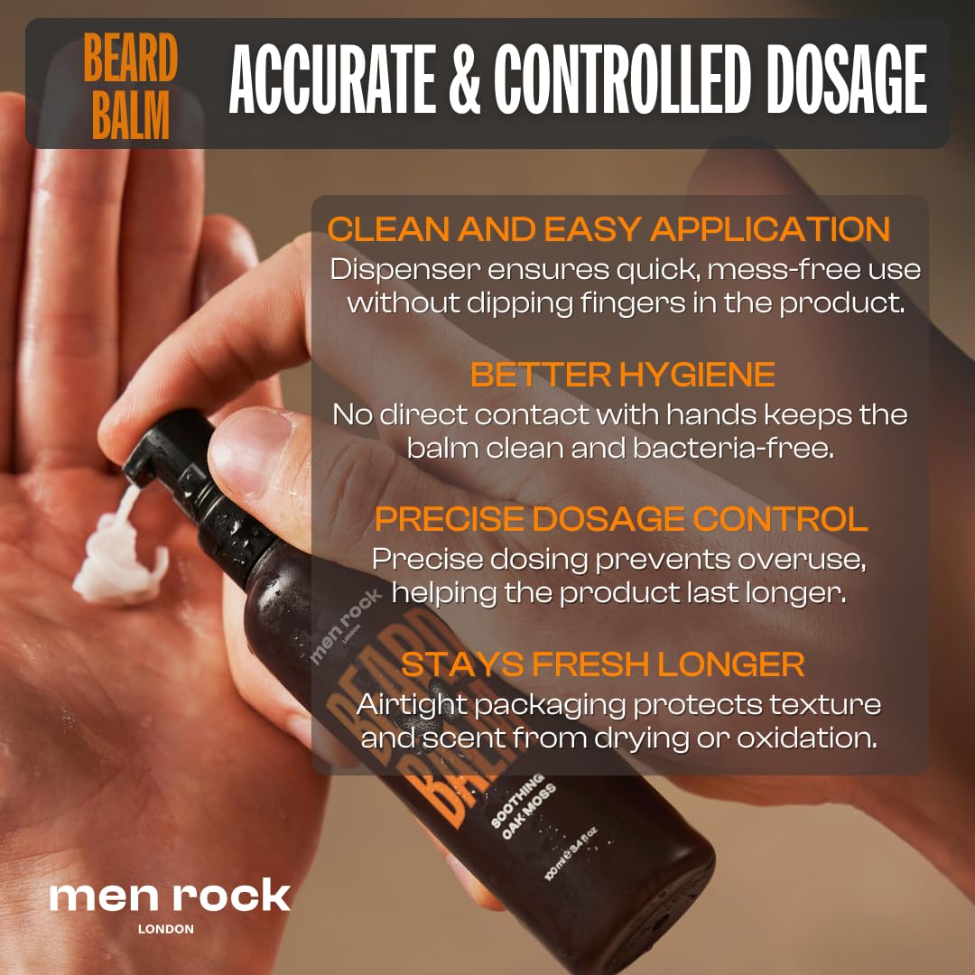 Men Rock Soothing Beard Balm - Oak Moss - Leave In Beard Conditioner for Men - Mens Skincare Products - Conditioning and Softening Balm - 3.4 oz