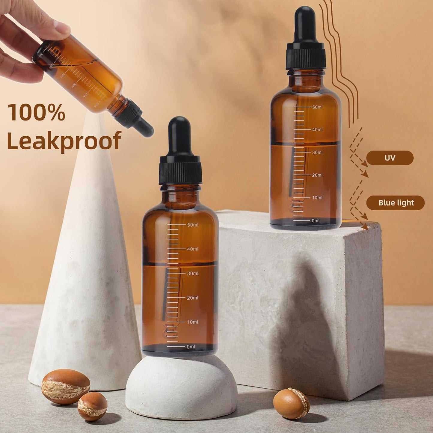 80 Pack 1.7oz (50ml) Amber Glass Dropper Bottles with Lip – Measurement Eye Dropper & Tincture Bottles with Dropper & 10 Funnels for Essential Oils, Serums, and Liquid Products