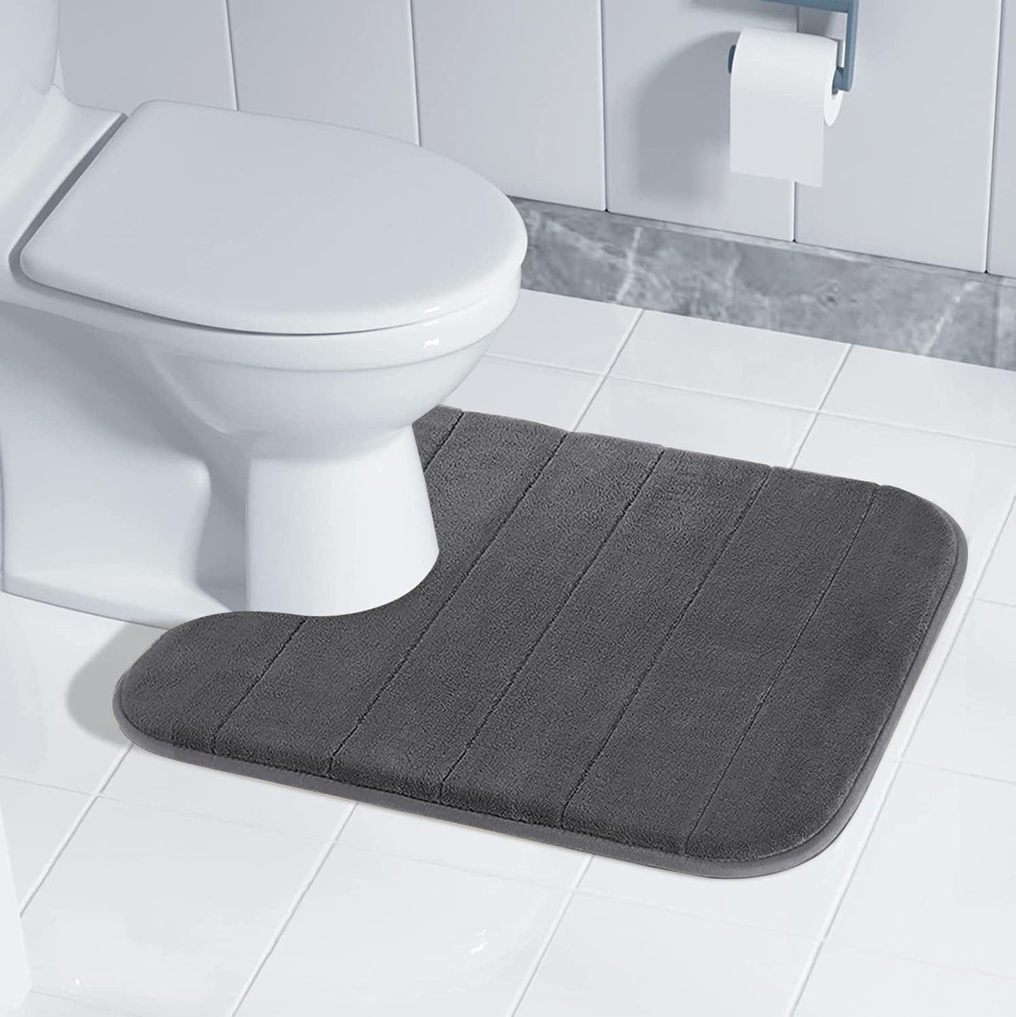 Yimobra Memory Foam Toilet Bath Mat U-Shaped, 24 X 20 Inches,Soft and Comfortable, Super Water Absorption, Non-Slip, Machine Wash and Easier to Dry for Bathroom Commode Contour Rug, Dark Gray