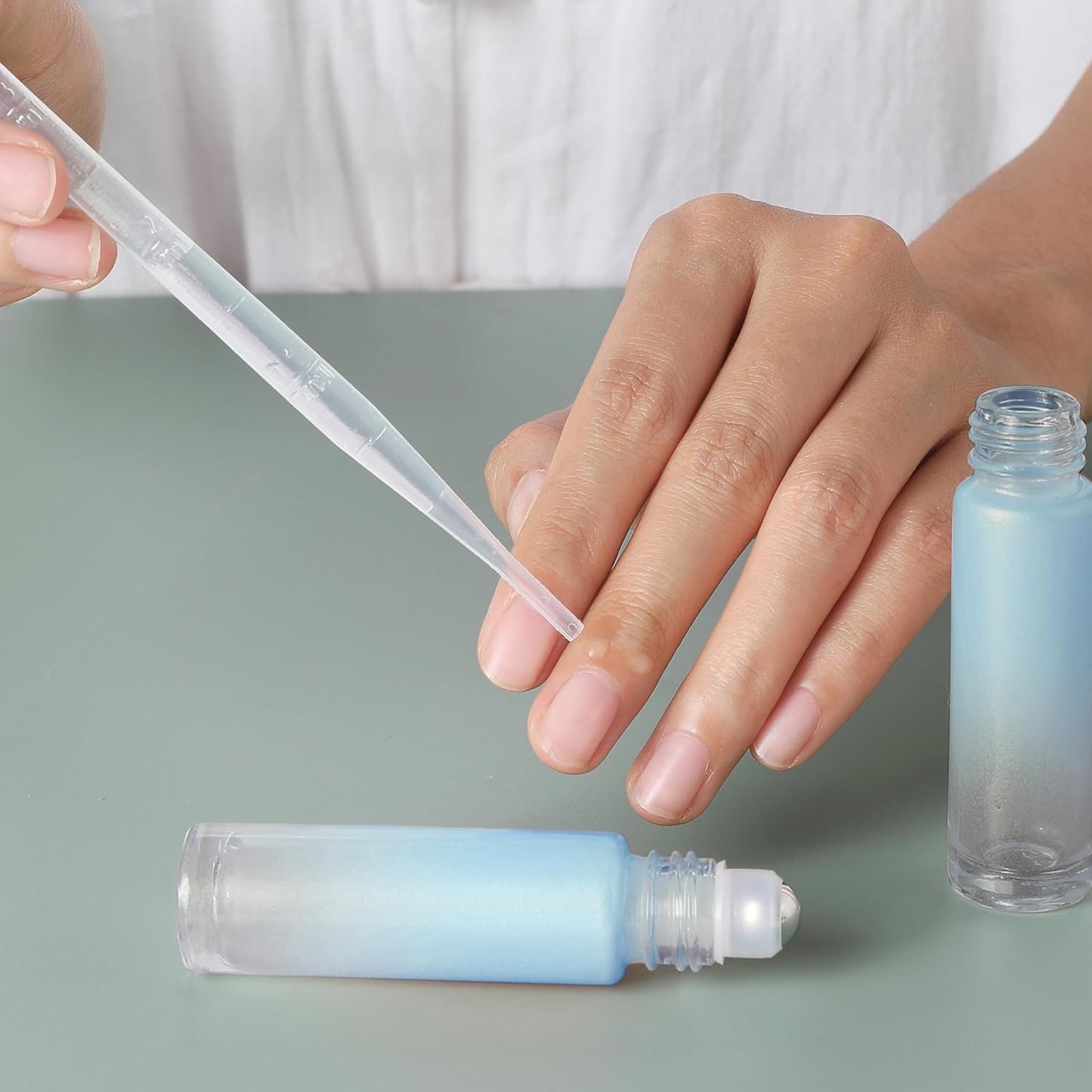 Essential Oil Roller Bottles, 10ml Thick Glass Perfume Roller Bottles with Funnel Opener and Dropper Colored Glass Empty Bottles with Stainless Steel Roller Balls (Blue, 4 Pack)