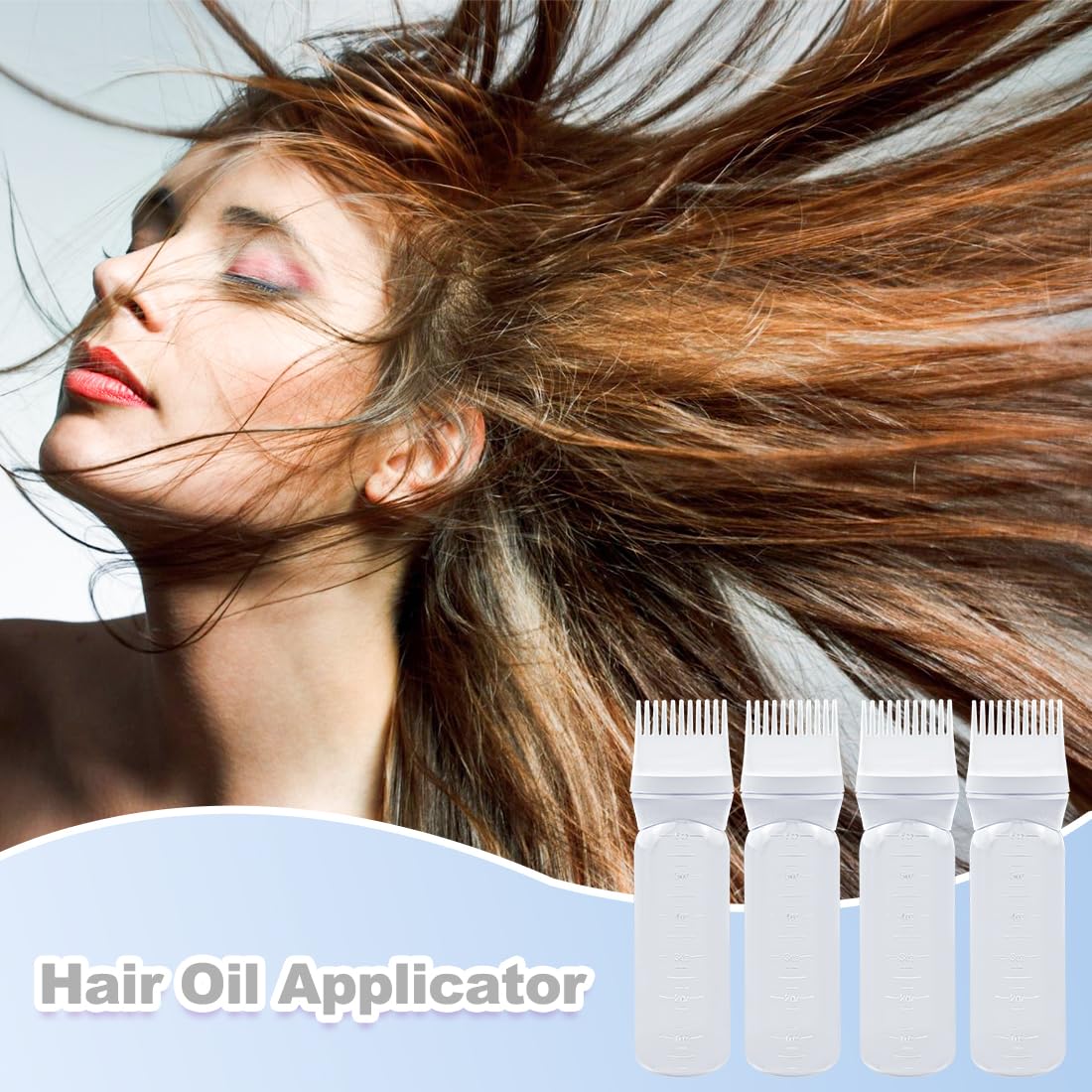 ELANE 4 Pcs Root Comb Applicator Bottle 6oz,Hair Oil Applicator Bottle for Hair,Oil Comb Applicator Hair Bottle Applicator for Hair Dye Shampoos Hair Salons Camping Traveling(White)