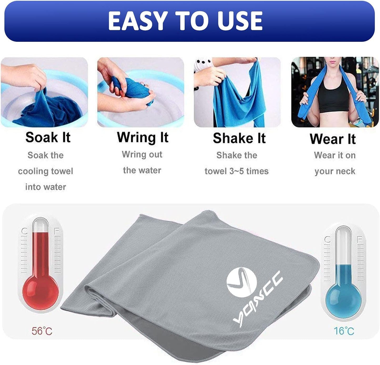 YQXCC Cooling Towels | 4 Pack 40"x12" | Cool for Neck | Microfiber Soft Breathable Chilly | for Sports, Yoga, Golf, Gym, Camping, Running, Workout & More Activities