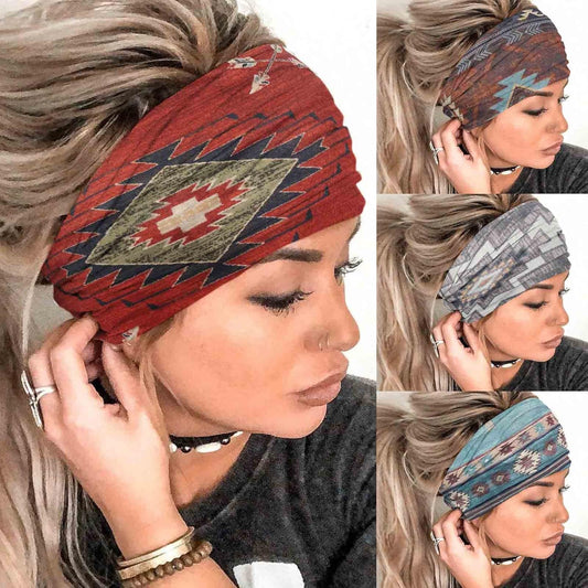 Olbye Wide Boho Headbands Turban Elastic Hairbands Nonslip Floral Bandana Workout Yoga Hair Scarfs Running Sweatband African Bohemian Head Wraps Fashion Hair Accessories for Women (C-Vintage)