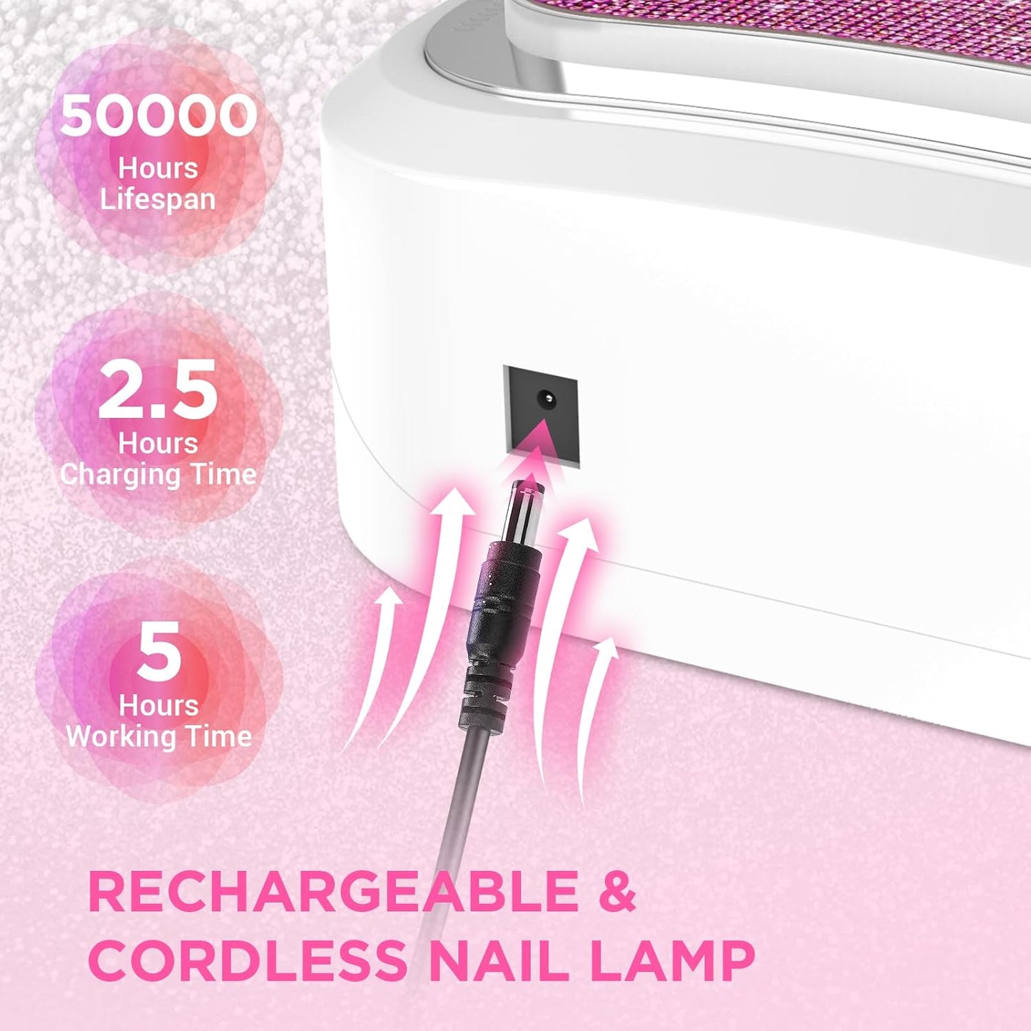 Aedavey Cordless Nail Lamp, Rechargeable UV Nail Lamp for Gel Nails, LED Nail Lamp with 4 Timer Modes, Gel Nail Light Decorate with Sparkling Nail Rhinestones Diamond (Sparkly Rose Red Diamond)