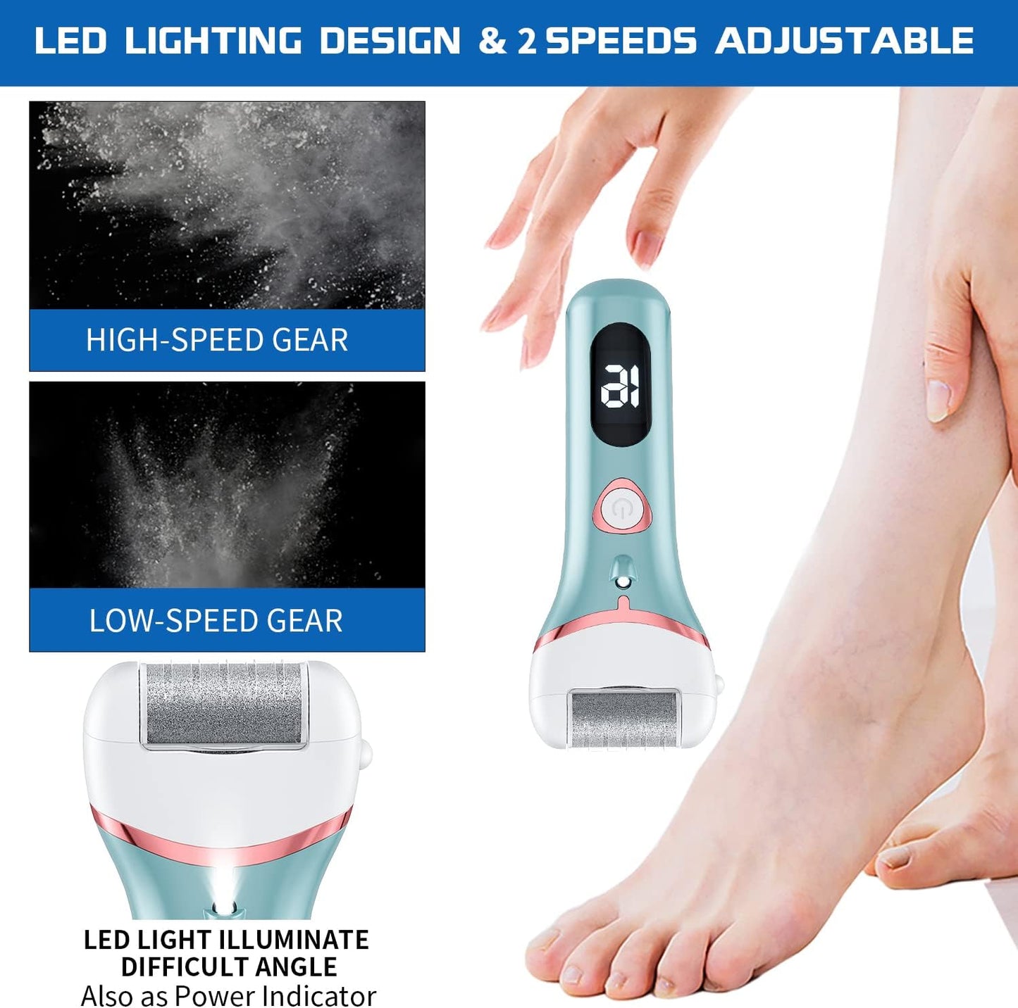 Electric Foot Callus Remover, Rechargeable Portable Electronic Foot File Pedicure Kits, Waterproof Foot Scrubber File, Professional Pedicure Tools, Foot Care for Dead Skin Ideal Gift, 3 Rollers