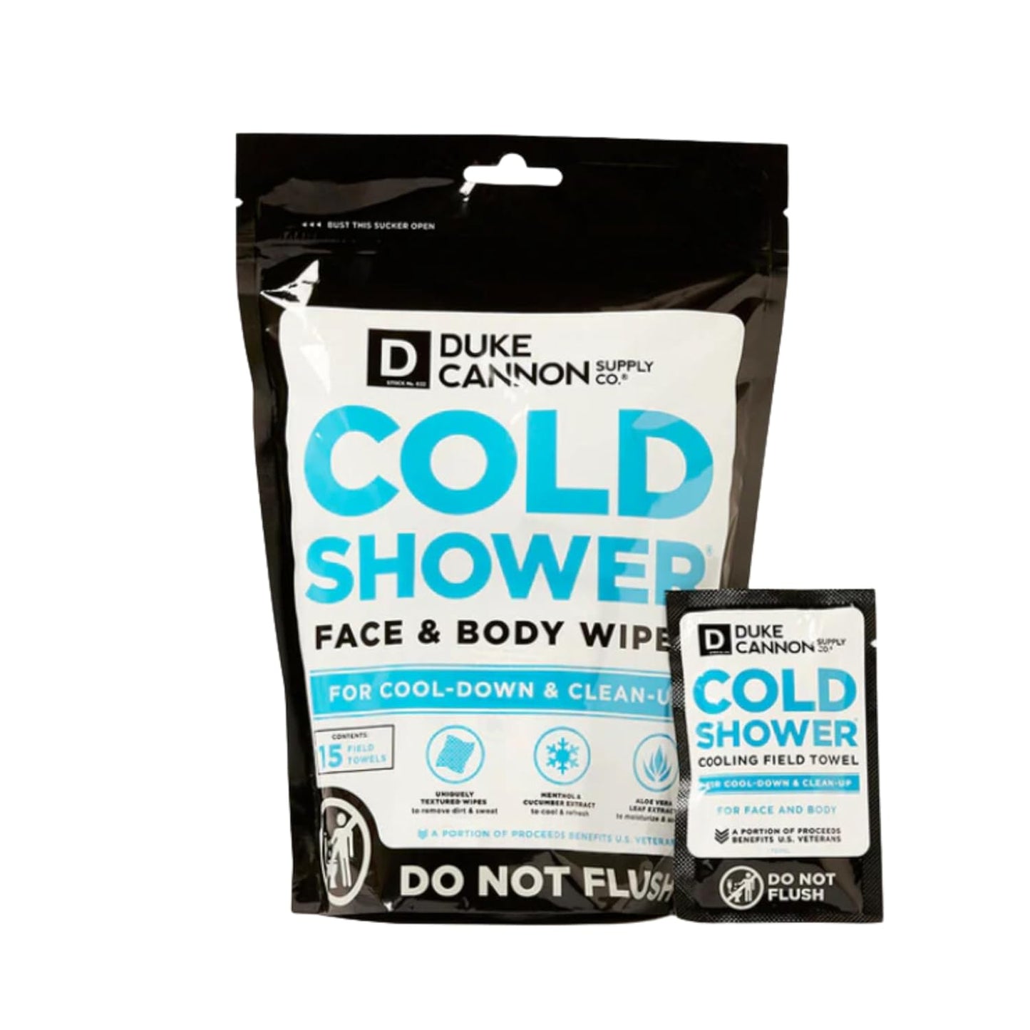 Duke Cannon Cold Shower Cooling Field Towels – Menthol Body Wipes for Men, No Rinse Face & Body Cleansing Wipes, 15 Individually Wrapped Towels (6 Pack)