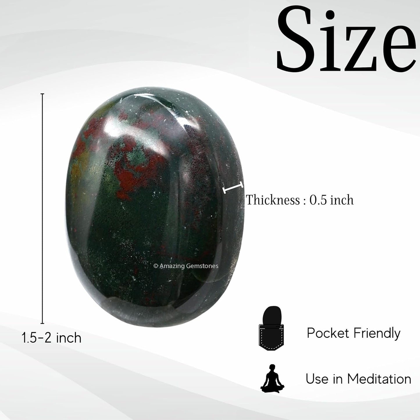 Amazing Gemstone Bloodstone Crystals and Healing Stones - Large Palm Stone Crystals Piedra - Crystal for Good Luck, Balanced Positive Energy, Meditation - Unique Stocking Stuffers and Gifts for Women