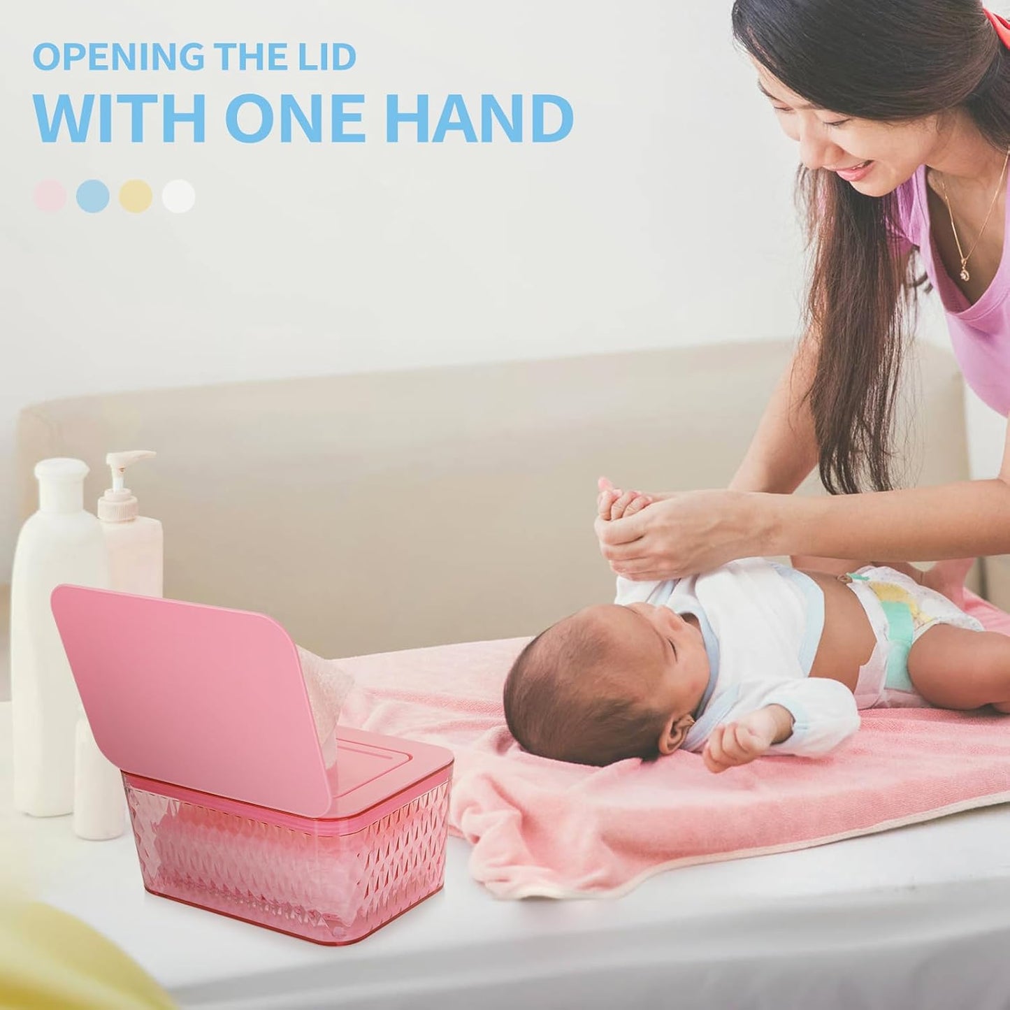 Wipes Dispenser, One-Handed Operation Wipe Holder for Baby & Adult, Seal-Designed Wipes Container for Bathroom Keep Diaper Wipes Fresh (2 Pack Pink)