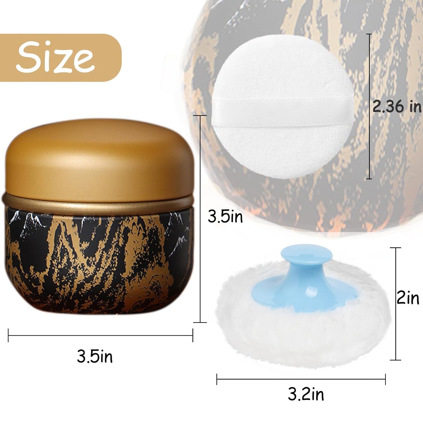 Powder Puff and Powder Container for Body Dusting Powder Case with Puff for Baby and Women,Loose Powder Containers with Puff for Travel (Black Gold)