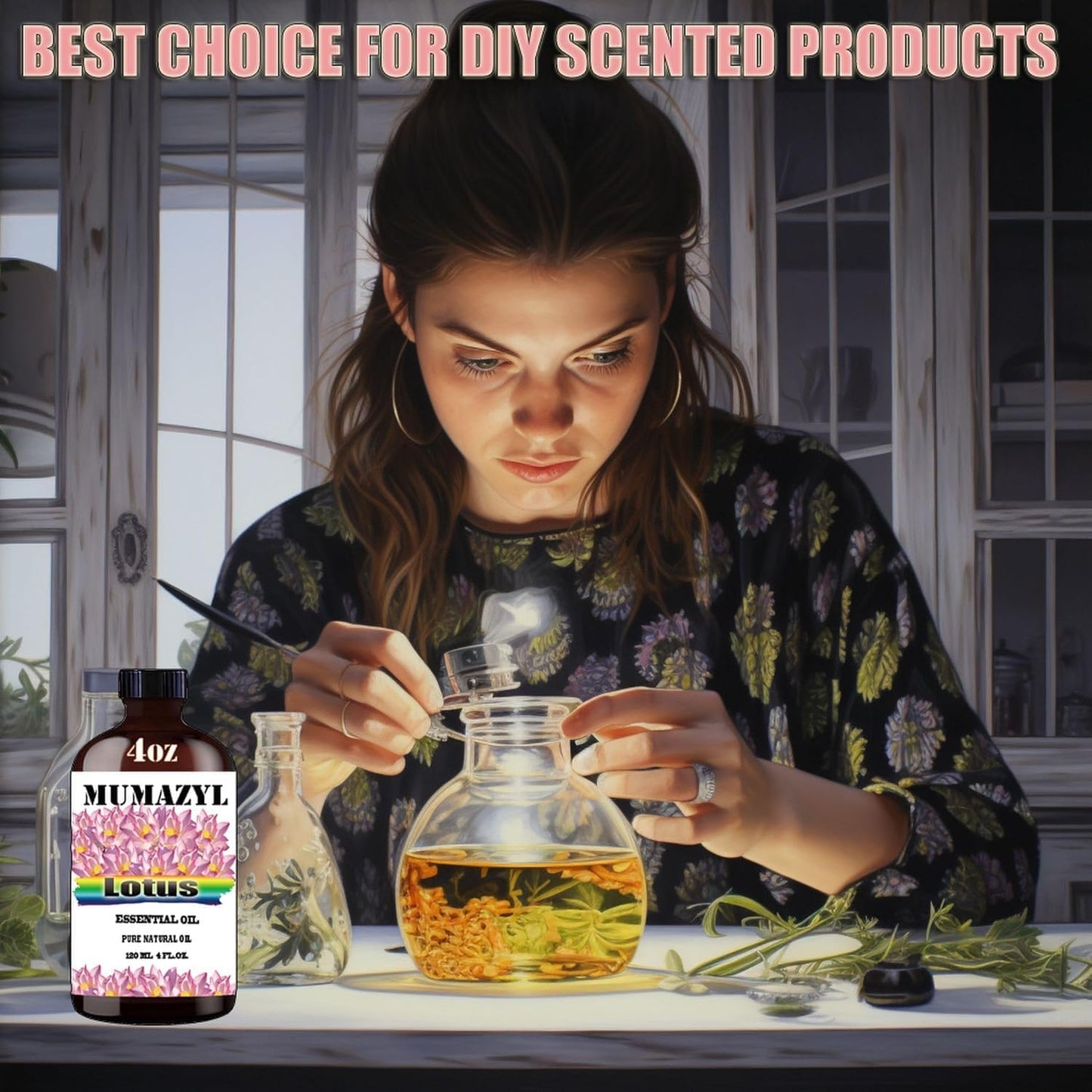 Lotus Essential Oil, Lotus Oil 4 Fl Oz 120ML for Diffuser Humidifier Yoga Cleaning DIY Candle Soap Making Essential Oils