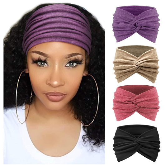 DRESHOW Extra Wide Headbands for Women Cotton Turban Knotted Bandana Head Bands Non Slip Boho Hair Accessories for Sports & Yoga
