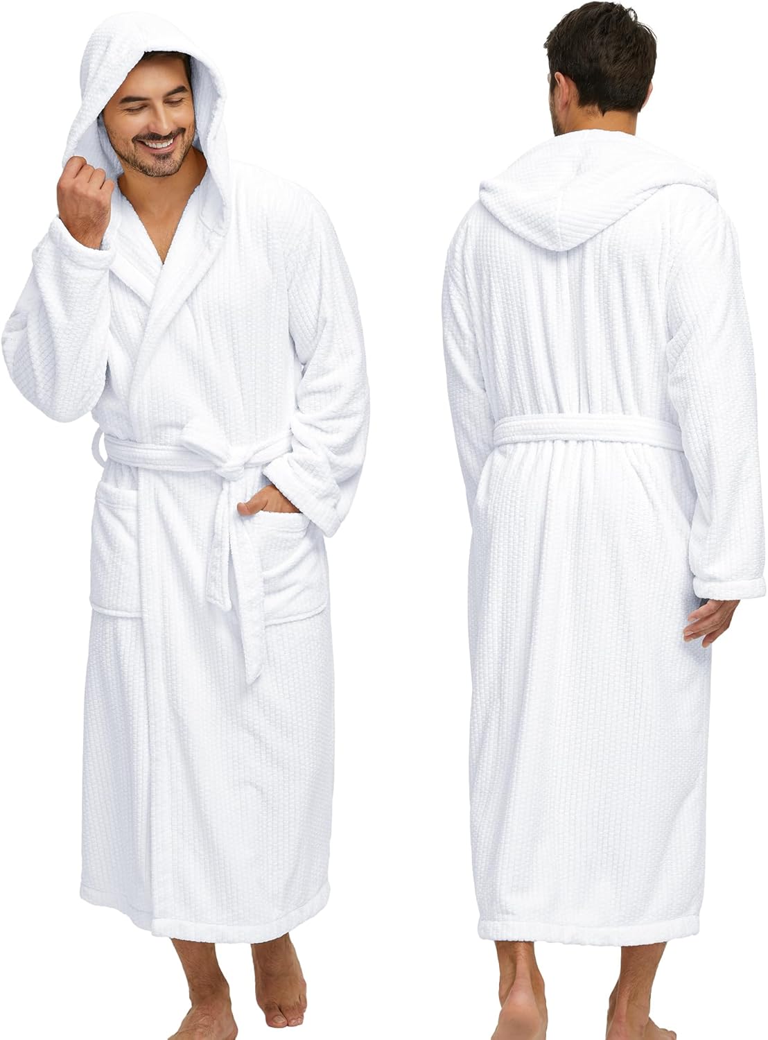 Men's Bathrobes with Hood, Soft Long Towel Robe for Men - Super Absorbent Quick Dry yet Warm