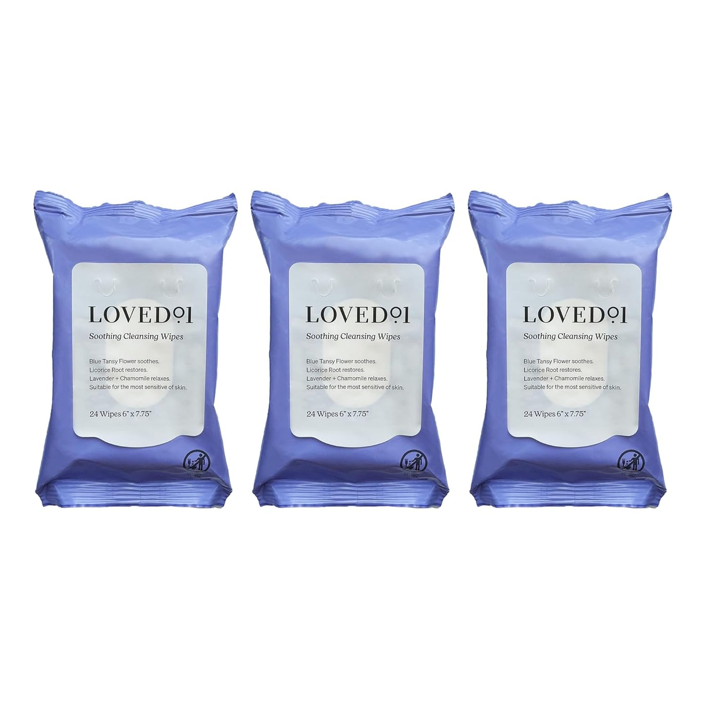 Soothing Cleansing Wipes, Cleansing Makeup Remover Wipes for Sensitive Skin with Serum-Like Finish, Lavender Scent, 3-Pack (24 Wipes each)