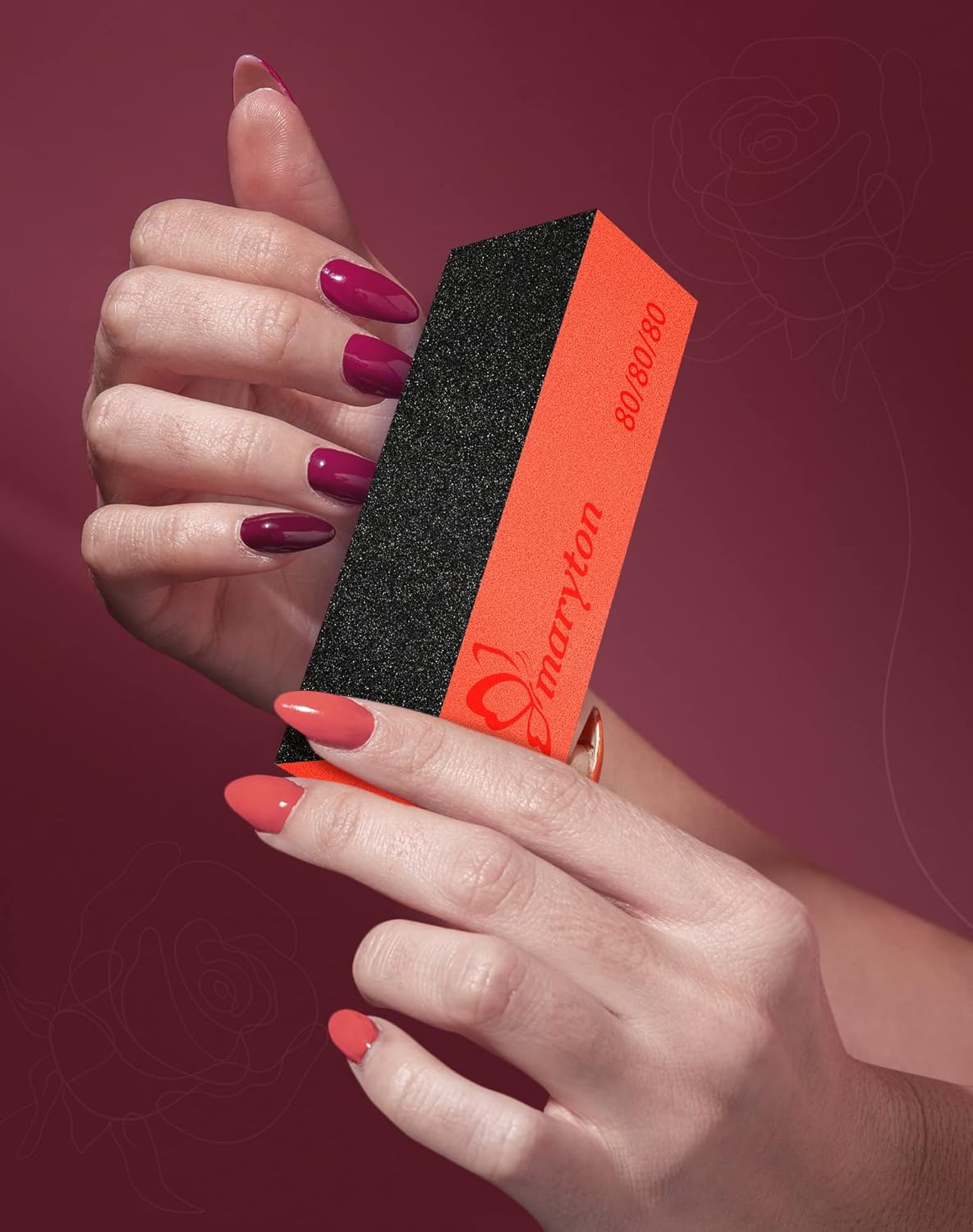 Maryton Nail Sanding Blocks, 80/80 Grit Nail Buffer Files for Acrylic Nails Kit Manicure Tool 10 PCS (Black Orange)