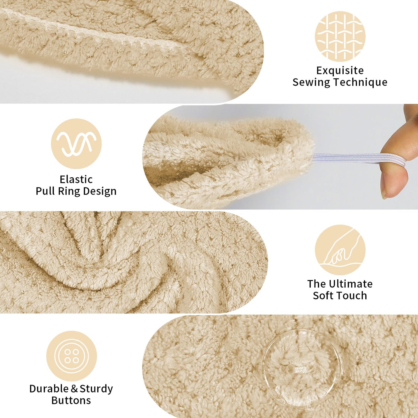 3 Pack Microfiber Hair Towel Wrap for Women 25.4" x 9.8", Super Absorbent Quick Dry Towels with Button for Curly Wet Hair Anti Frizz (Camel,Green,Gray)