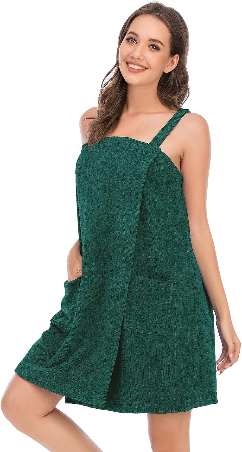 Veseacky Women Bath Wrap Towel for Womens Shower with Pocket Adjustable Spa Robe & Facial Headband