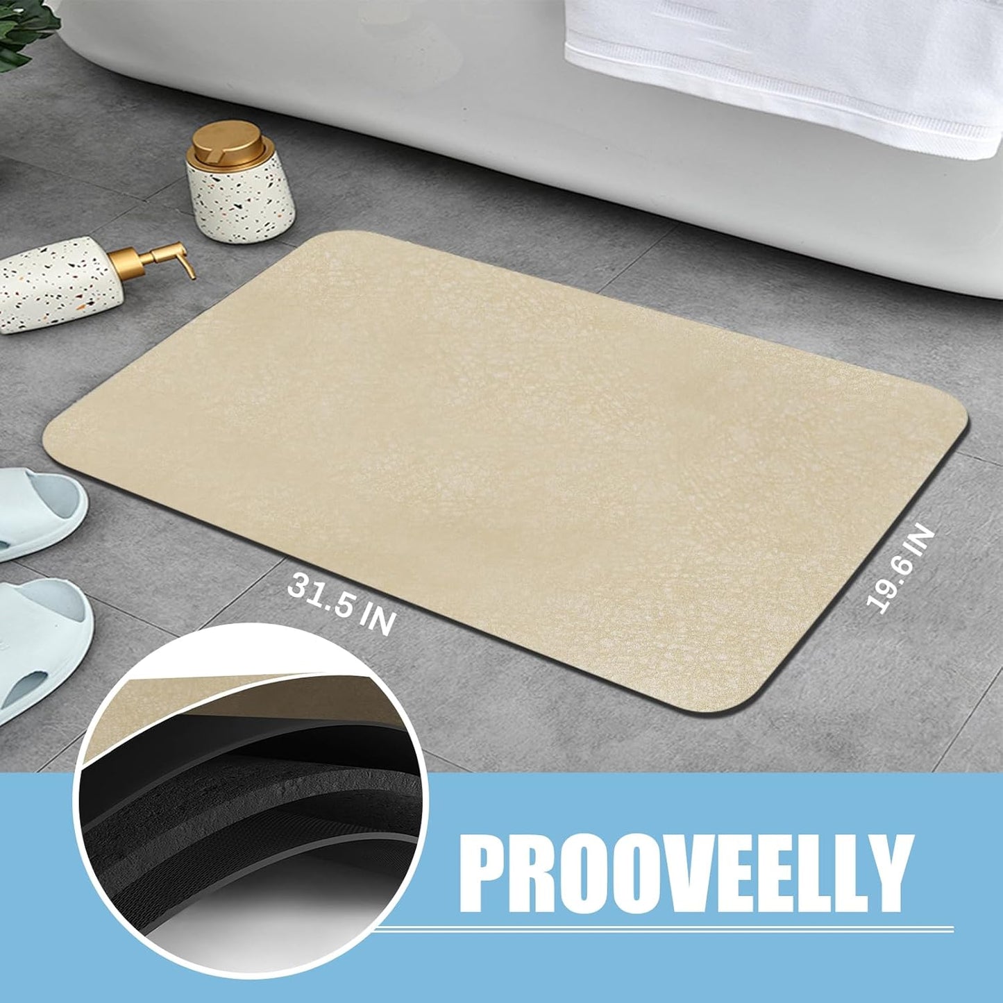 Diatomaceous Earth Bath mat Bathroom Rugs Super Absorbent Quick Dry Non Slip Bath Mat Thin Bathroom Floor Mats Fit Under Door-Shower Rug for in Front of Bathtub Shower, Coffee, 15.7"x35.4"